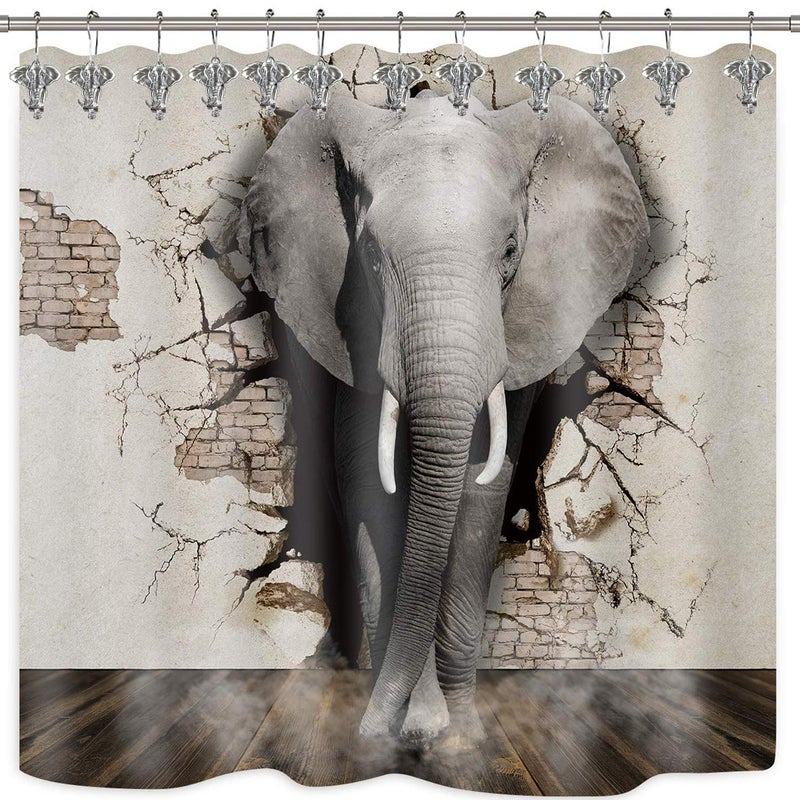 ZILucky Set of 12 Realistic Elephant Shower Curtain Hooks Decorative Home Bathroom Stainless Steel Rustproof Shower Curtain Rings Decor Accessories (Silver) - Image 2